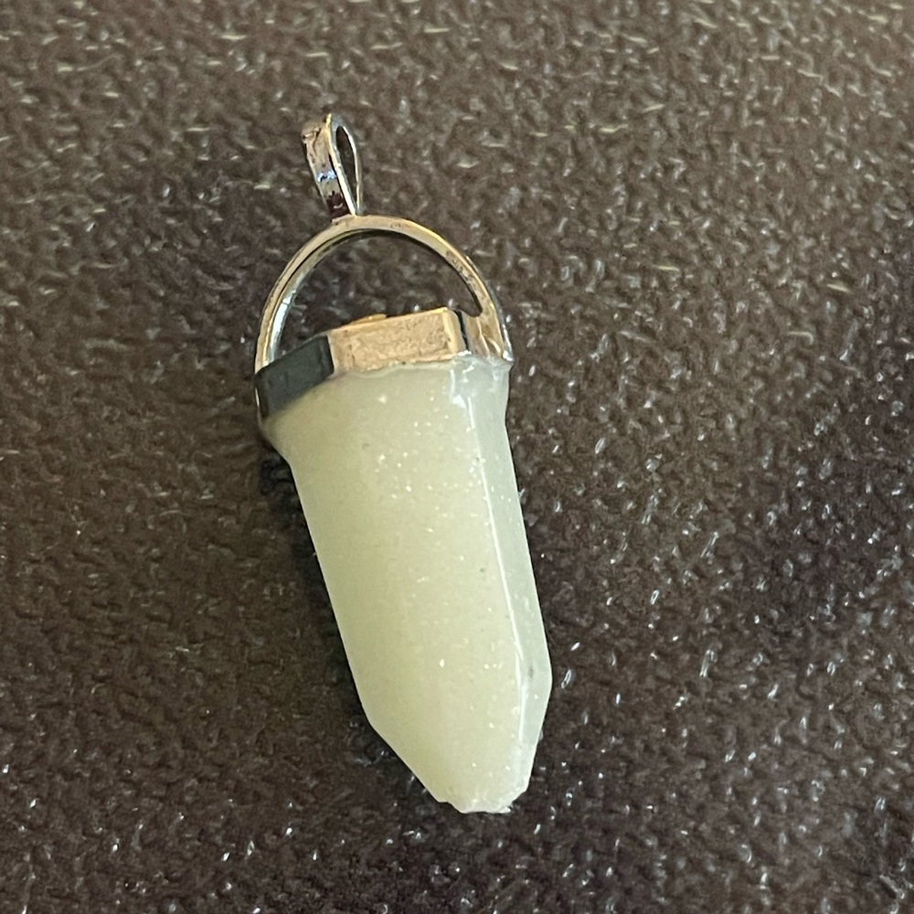 White Crystal Set in Silver Tone Pendant